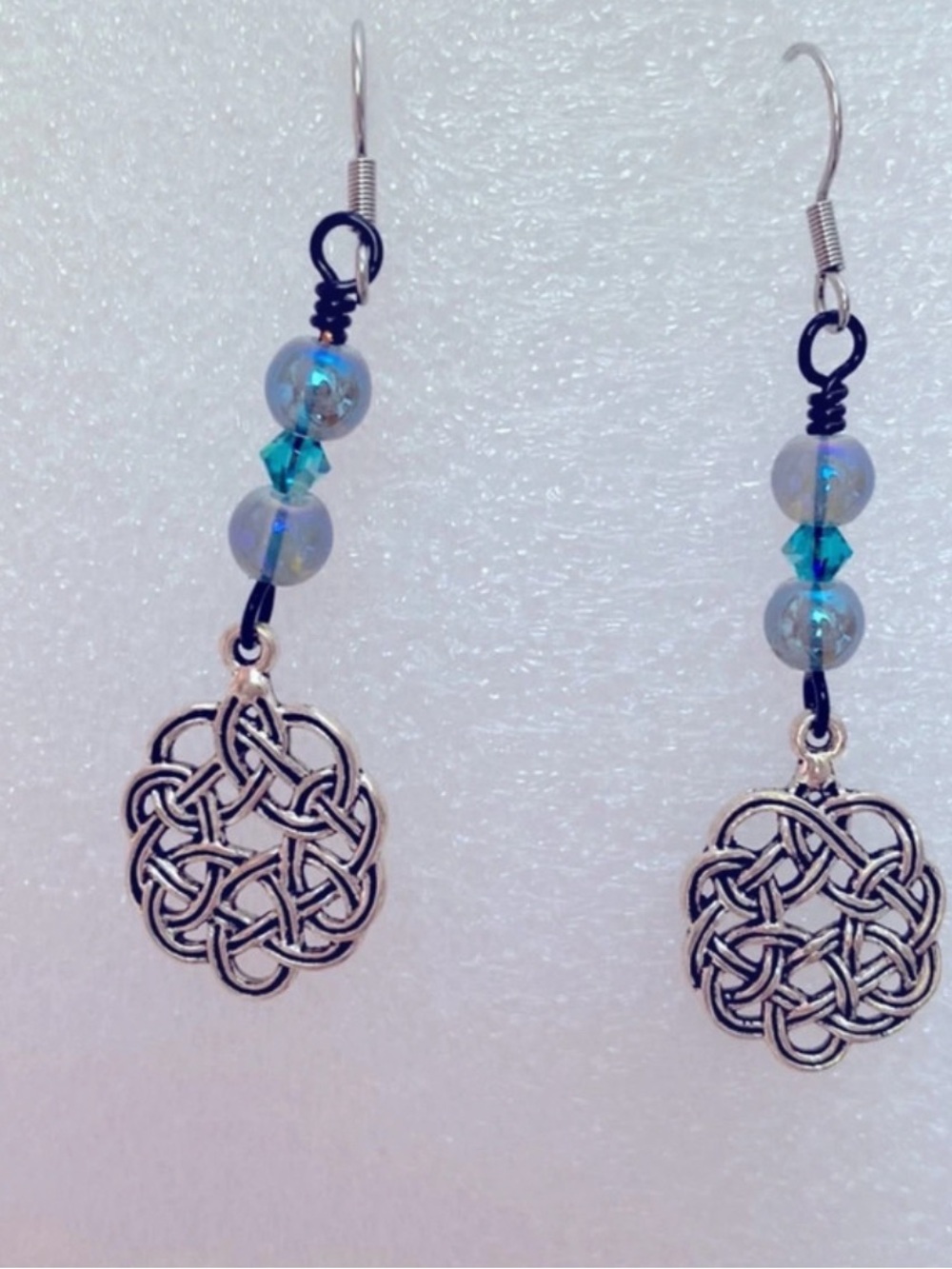 Blue Beaded Celtic Knot Earrings